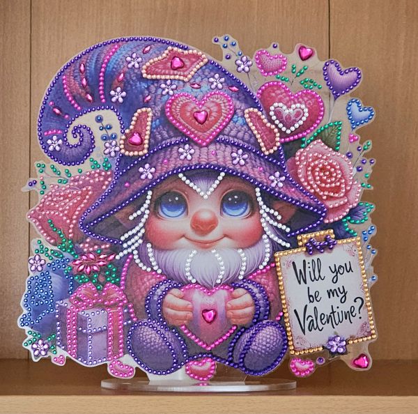 Deko Diamond Painting handmade Ornament aus Acryl, Motiv "Will you be my Valentine?" (fertig)