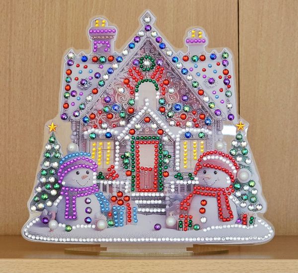 Deko Diamond Painting handmade Ornament aus Acryl, Motiv Weihnachtshaus (fertig)