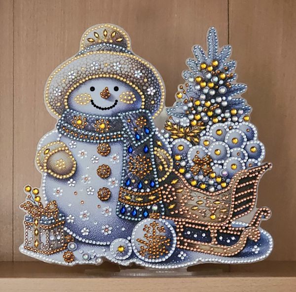 Deko Diamond Painting handmade Ornament aus Acryl, Motiv Schneemann (fertig)