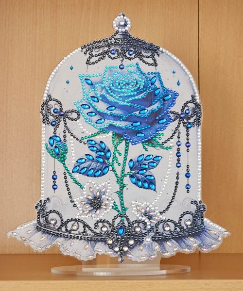 Deko Diamond Painting handmade Ornament aus Acryl, Motiv Rose im Glas (fertig)