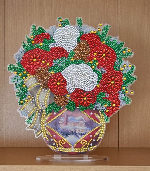 Deko Diamond Painting handmade Ornament aus Acryl, Motiv winterlicher Blumenstrauß (fertig)