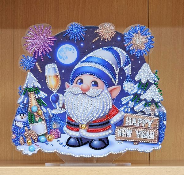 Deko Diamond Painting handmade Ornament aus Acryl, Motiv Happy New Year (fertig)