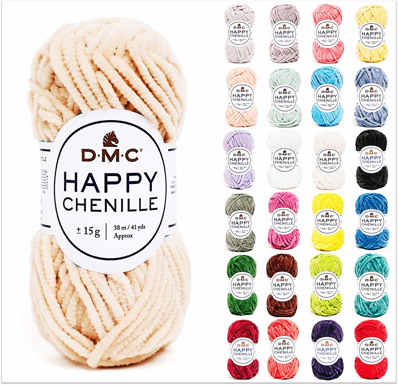 DMC Happy Chenille, 15g Amigurumi Wolle | Basic- / Standardgarn | Wolle Garne Strickmaus Jasmine