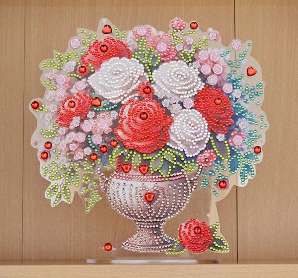 Deko Diamond Painting handmade Ornament aus Acryl, Motiv Blumen in Vase (fertig)