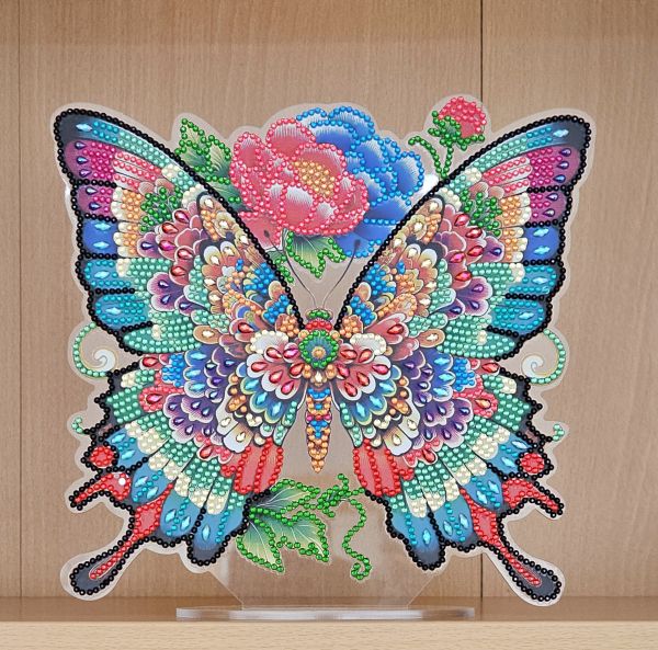 Deko Diamond Painting handmade Ornament aus Acryl, Motiv Schmetterling (fertig)