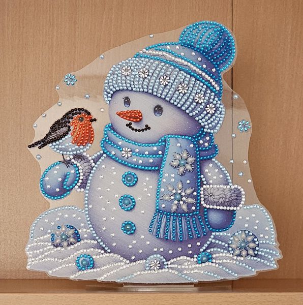 Deko Diamond Painting handmade Ornament aus Acryl, Motiv Schneemann (fertig)