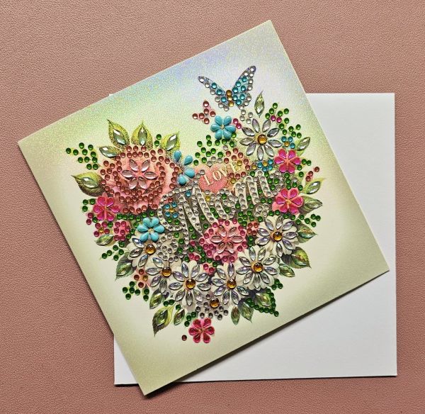 Diamond Painting Muttertags-Karte (fertig) "Love Mom", handmade