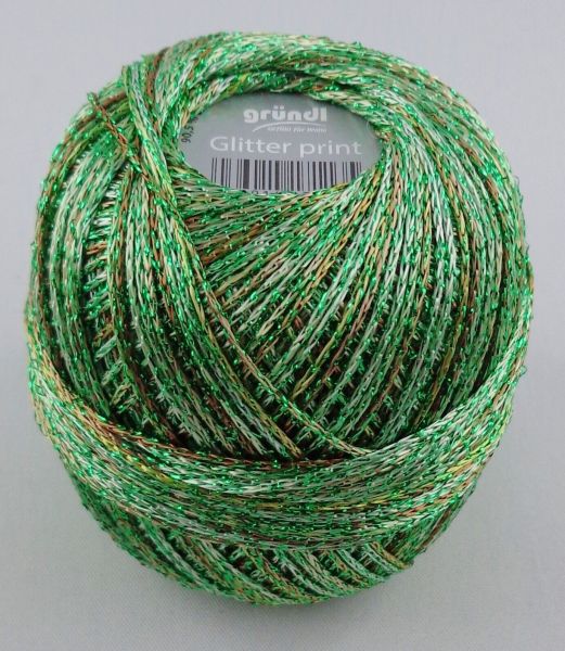 Gründl Glitter Print, 25g Häkelgarn mit Glitzereffekt Fb. 03 grün-khaki-color