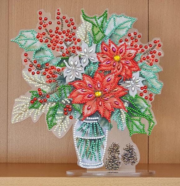 Deko Diamond Painting handmade Ornament aus Acryl, Motiv winterlicher Blumenstrauß (fertig)