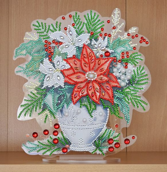 Deko Diamond Painting handmade Ornament aus Acryl, Motiv winterlicher Blumenstrauß (fertig)