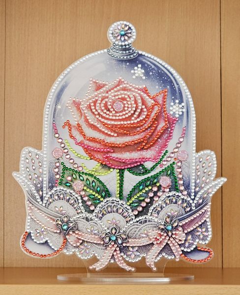 Deko Diamond Painting handmade Ornament aus Acryl, Motiv Rose im Glas (fertig)
