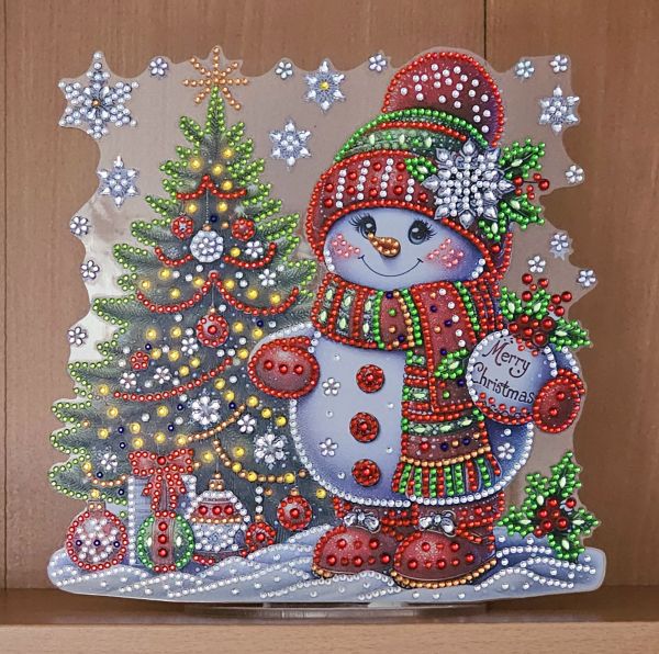 Deko Diamond Painting handmade Ornament aus Acryl, Motiv Schneemann (fertig)