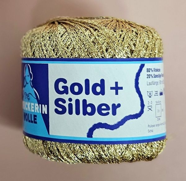 Strickerin Wolle Gold + Silber, 25g Häkelgarn mit Glitzereffekt Fb. 12 gold