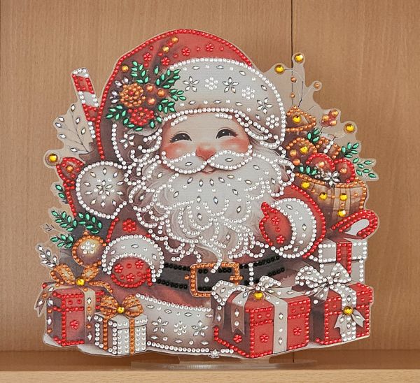 Deko Diamond Painting handmade Ornament aus Acryl, Motiv Weihnachtsmann (fertig)