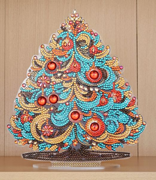 Deko Diamond Painting handmade Ornament aus Acryl, Motiv Weihnachtsbaum (fertig)