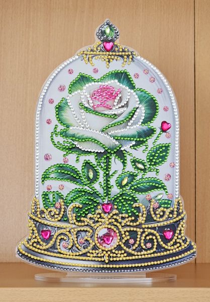 Deko Diamond Painting handmade Ornament aus Acryl, Motiv Rose im Glas (fertig)