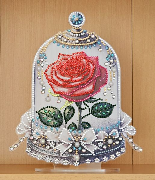 Deko Diamond Painting handmade Ornament aus Acryl, Motiv Rose im Glas (fertig)