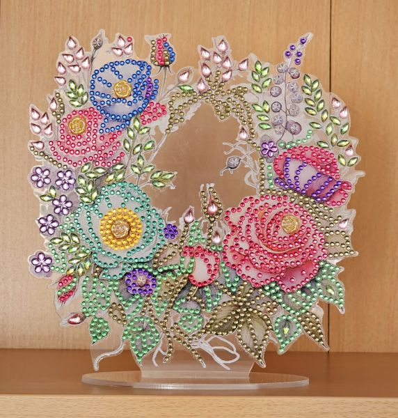 Deko Diamond Painting handmade Ornament aus Acryl, Motiv Blumen (fertig)