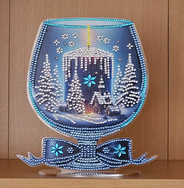 Deko Diamond Painting handmade Ornament aus Acryl, Motiv Kerze im Glas (fertig)