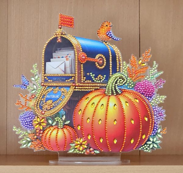 Deko Diamond Painting handmade Ornament aus Acryl, Motiv herbstlicher Briefkasten (fertig)