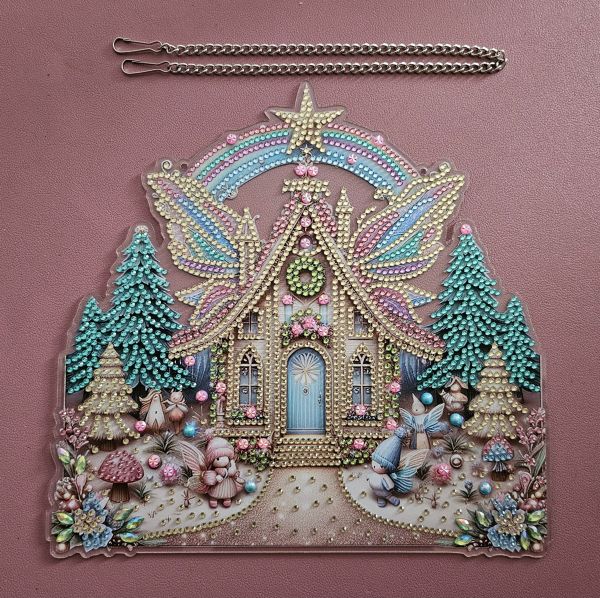 Deko Diamond Painting handmade Ornament aus Acryl, Motiv weihnachtliche Kirche (fertig)