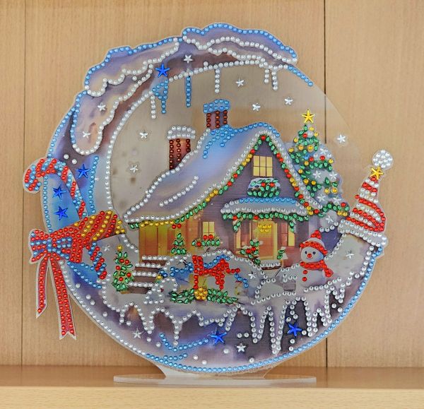 Deko Diamond Painting handmade Ornament aus Acryl, Motiv weihnachtlicher Mond (fertig)