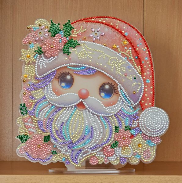 Deko Diamond Painting handmade Ornament aus Acryl, Motiv Weihnachtsmann-Kopf (fertig)