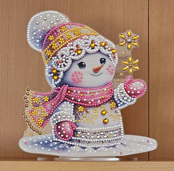 Deko Diamond Painting handmade Ornament aus Acryl, Motiv Schneemann (fertig)